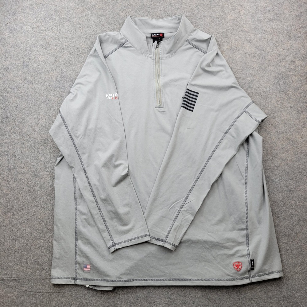 Ariat FR Pullover Mens 3XL Gray 1/4 Zip Long Sleeve Flame Resistant Workwear Top